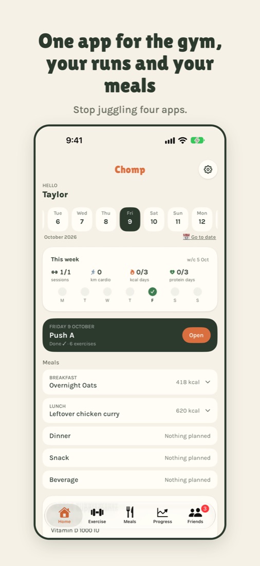 One app for the gym, your runs and your meals. Stop juggling four apps.